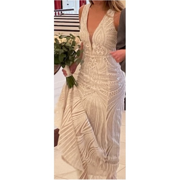 Lulus Splendorous Love white and Beige Sequin Maxi - Picture 6 of 8